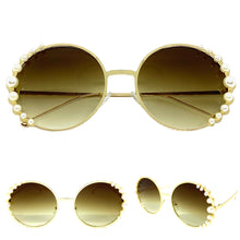 Exaggerated Classic Vintage Retro Style SUNGLASSES Round Gold Frame 8625