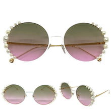 Exaggerated Classic Vintage Retro Style SUNGLASSES Round White & Gold Frame 8625