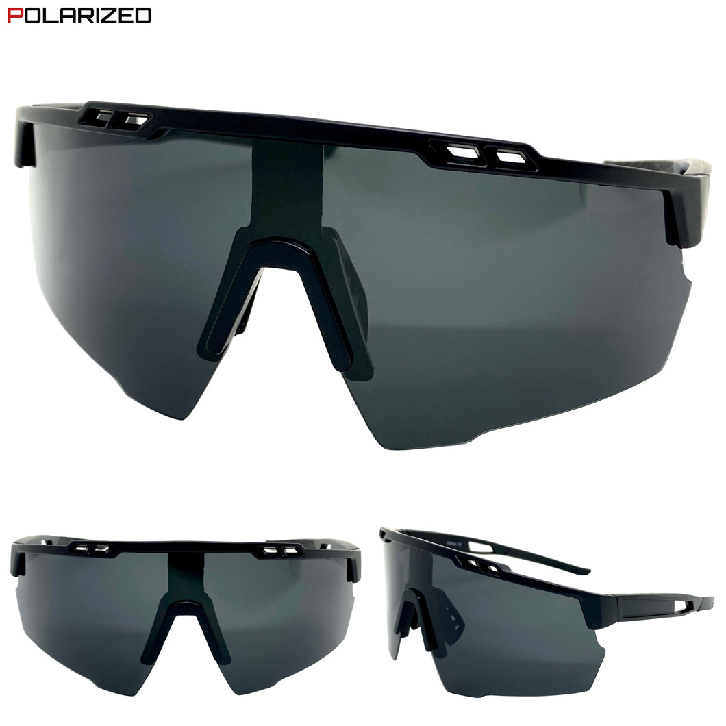 Oversized Retro Sporty Wrap Around Style SUNGLASSES Large Dark POLARIZED Lens XSP0008