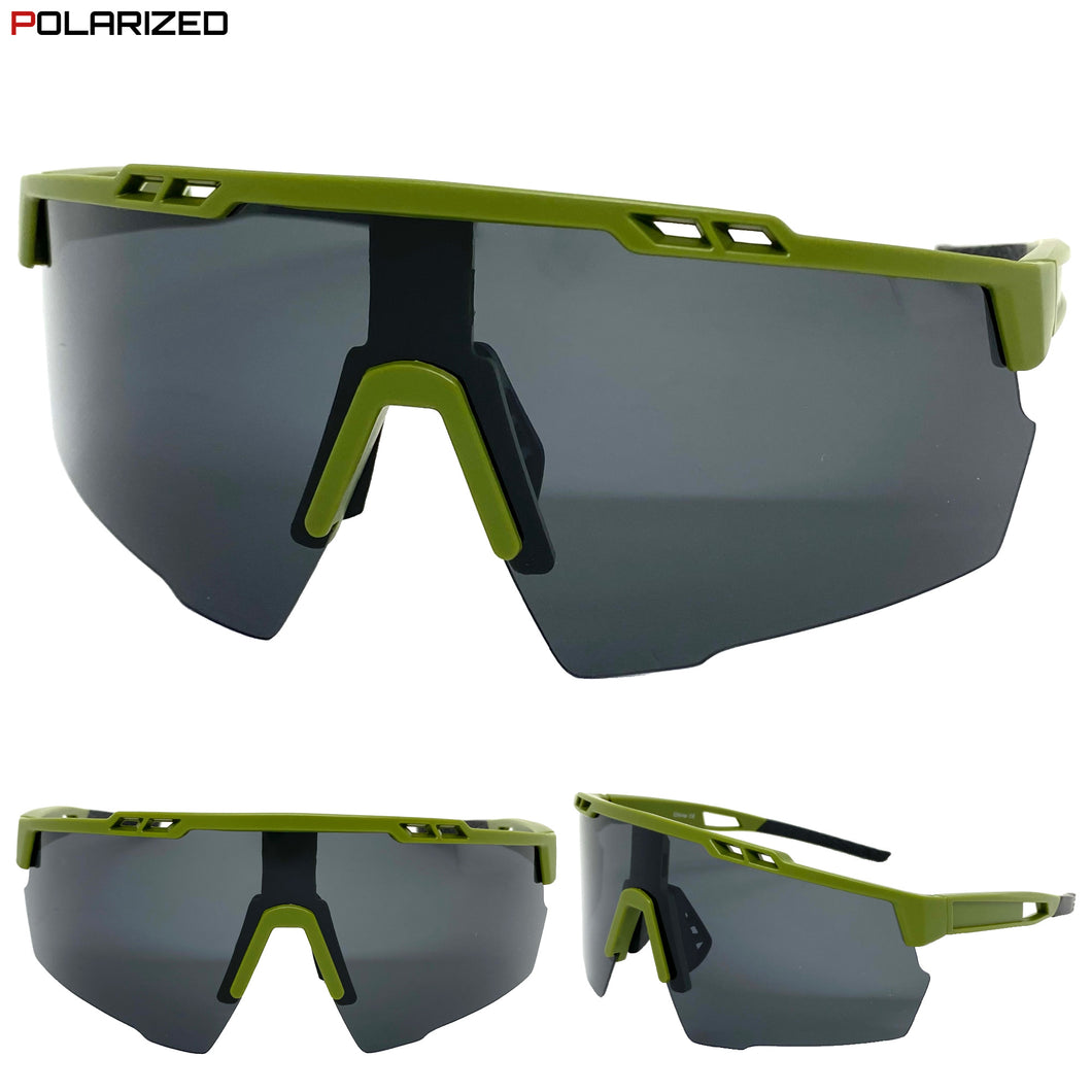 Oversized Retro Sporty Wrap Around Style SUNGLASSES Large Dark POLARIZED Lens XSP0008
