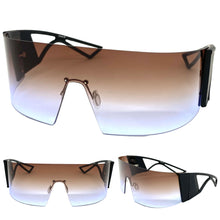 Oversized Modern Retro Wrap Shield Style SUNGLASSES Huge X-Large Rimless Frame 2308