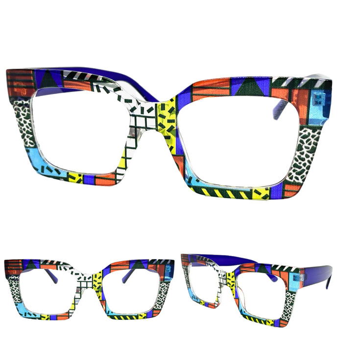 Oversized Exaggerated Funky Artsy Retro Style Clear Lens EYEGLASSES Multicolor Optical Frame BL913