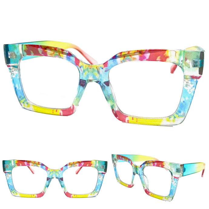 Oversized Exaggerated Funky Artsy Retro Style Clear Lens EYEGLASSES Multicolor Optical Frame BL913