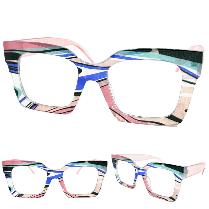 Oversized Exaggerated Funky Artsy Retro Style Clear Lens EYEGLASSES Multicolor Optical Frame BL913