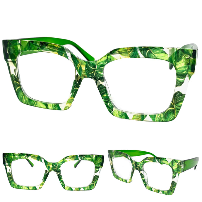 Oversized Exaggerated Funky Artsy Retro Style Clear Lens EYEGLASSES Green Optical Frame BL91