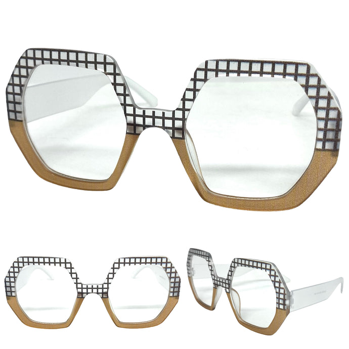 Oversized Exaggerated Vintage Retro Style Clear Lens EYEGLASSES Large Funky Frame 6860