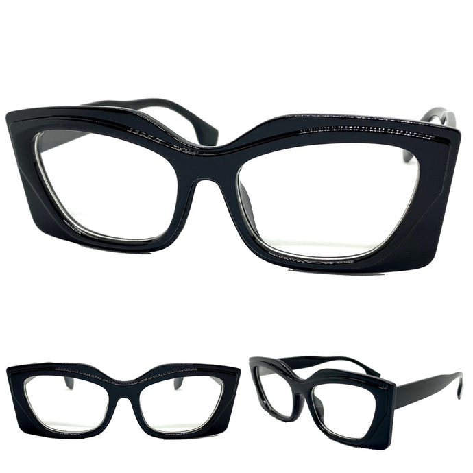 Oversized Exaggerated Vintage Retro Style Clear Lens EYEGLASSES Large Thick Black Frame 9526