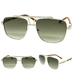 Oversized Classic Luxury Designer Aviator Style SUNGLASSES Large Silver Frame 2430