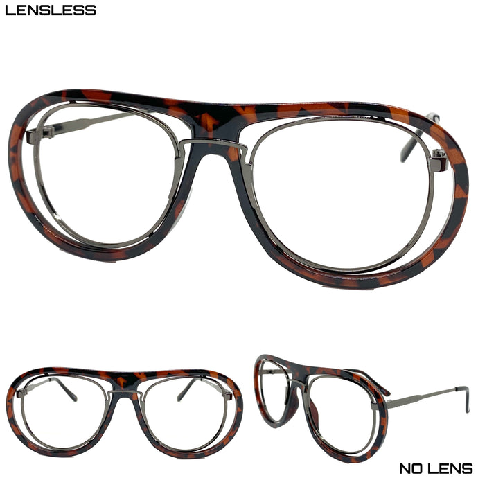 Classic Vintage Retro Style Tortoise Lensless Eye Glasses- Frame Only NO Lens 6129