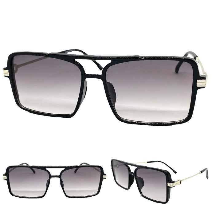 Classic Vintage Retro Aviator Style SUNGLASSES Square Black & Silver Frame 80450