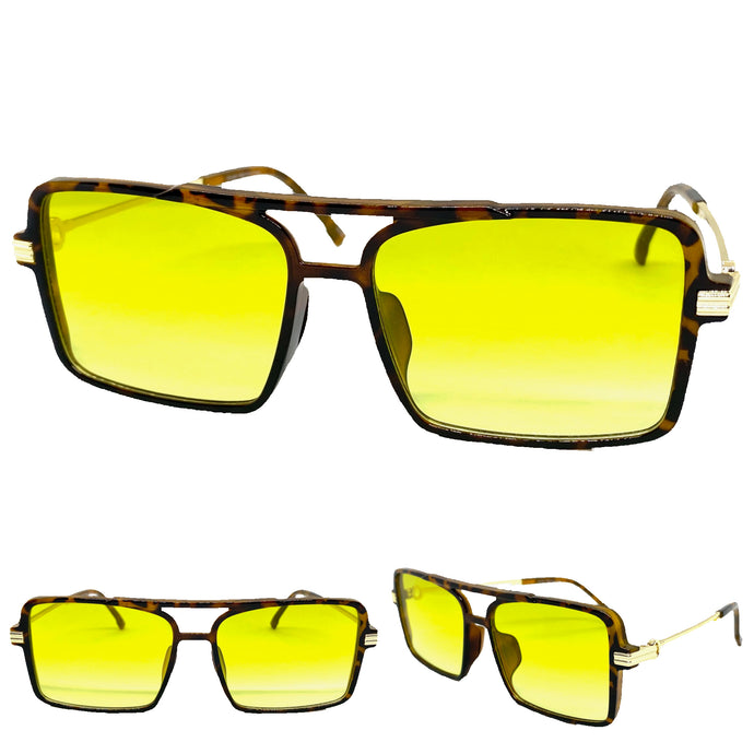 Classic Vintage Retro Aviator Style SUNGLASSES Square Tortoise & Gold Frame 80450