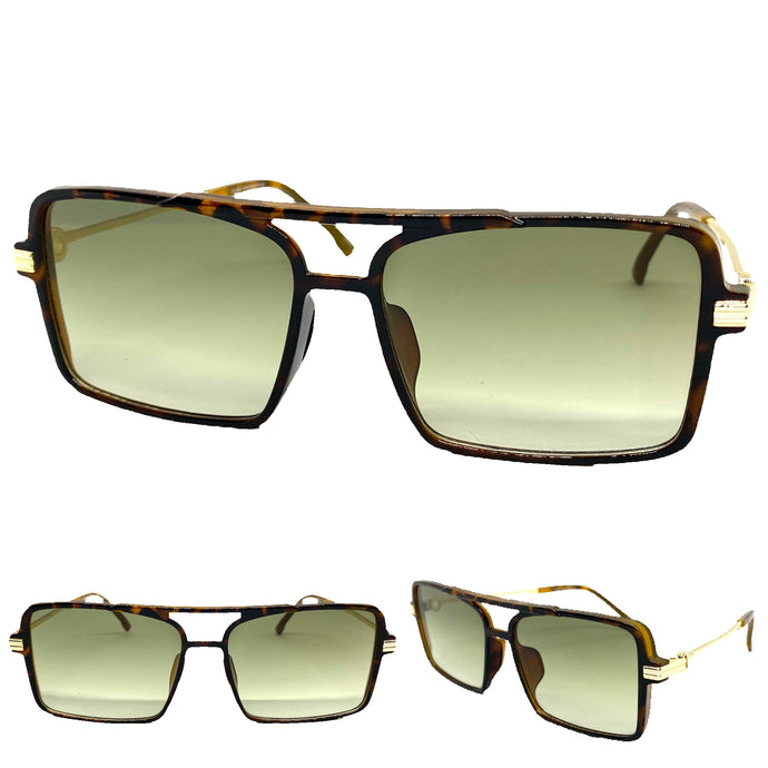 Classic Vintage Retro Aviator Style SUNGLASSES Square Tortoise & Gold Frame 80450