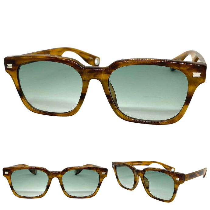 Classic Hardcore Vintage Retro Style SUNGLASSES Brown Frame Green Lens 80814