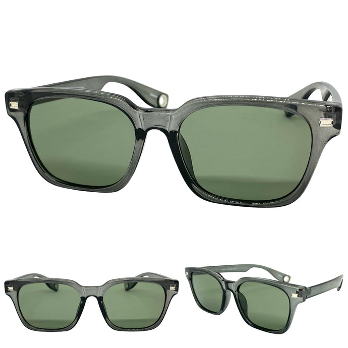 Classic Hardcore Vintage Retro Style SUNGLASSES Gray Frame Green Lens 80814