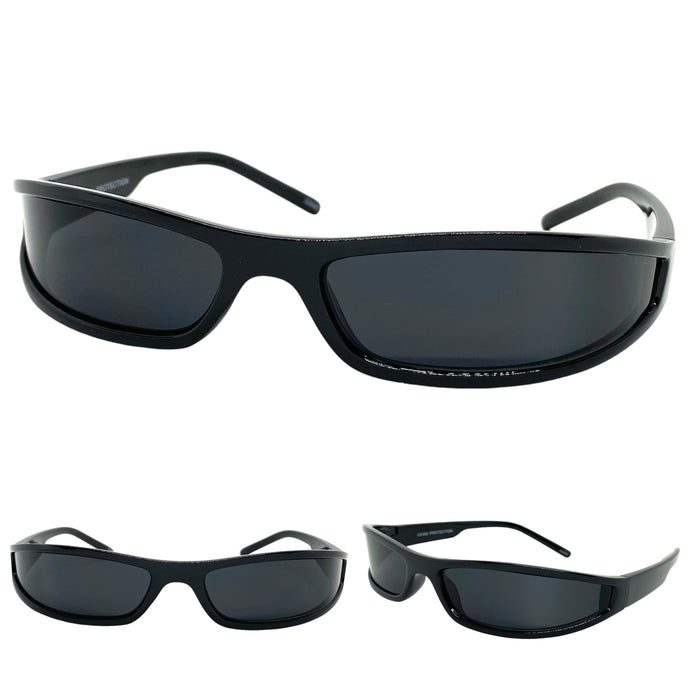 Space Futuristic Robotic Biker Hardcore Party SUNGLASSES Thin Black Frame 80733