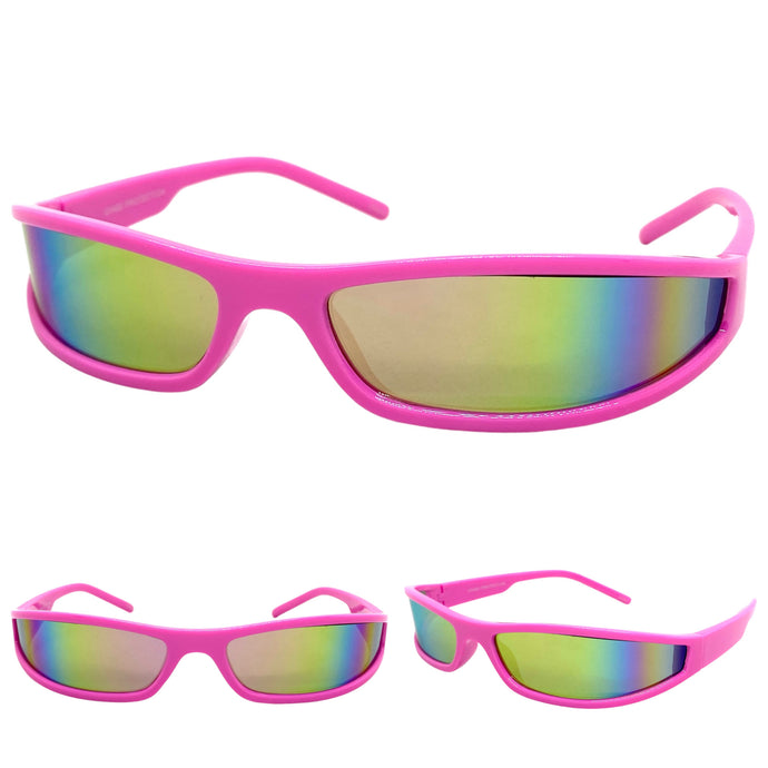 Space Futuristic Robotic Biker Hardcore Party SUNGLASSES Thin Pink Frame 80733