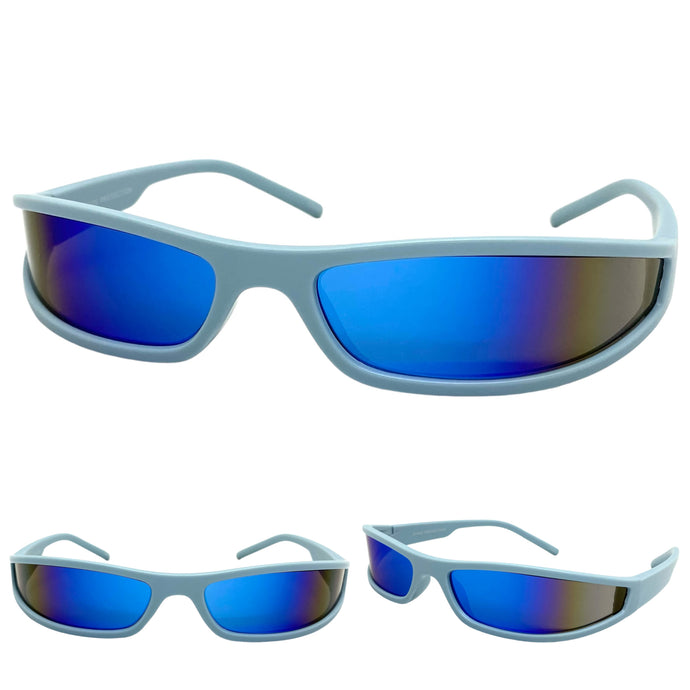Space Futuristic Robotic Biker Hardcore Party SUNGLASSES Thin Blue Frame 80733