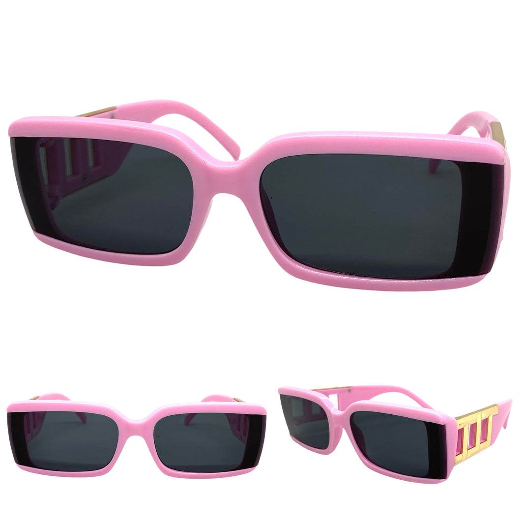 Classy Elegant Modern Retro Style SUNGLASSES Rectangular Thick Pink Frame 80794