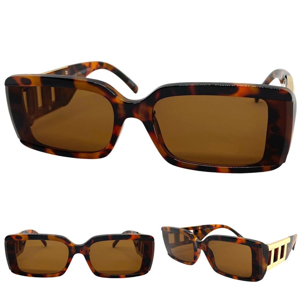 Classy Elegant Modern Retro Style SUNGLASSES Rectangular Thick Tortoise Frame 80794