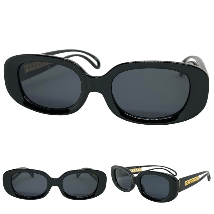 Classy Elegant Modern Retro Style SUNGLASSES Oval Black Frame 80762