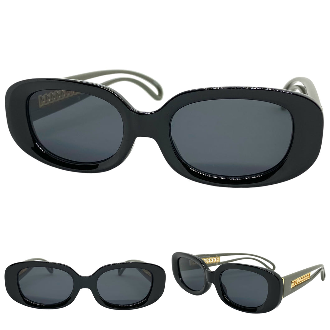 Classy Elegant Modern Retro Style SUNGLASSES Oval Black & Gray Frame 80762