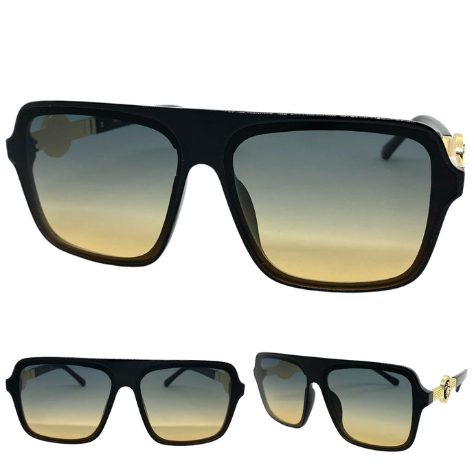 Classy Elegant Luxury Designer Style SUNGLASSES Black Frame with Gold Medallion 4065