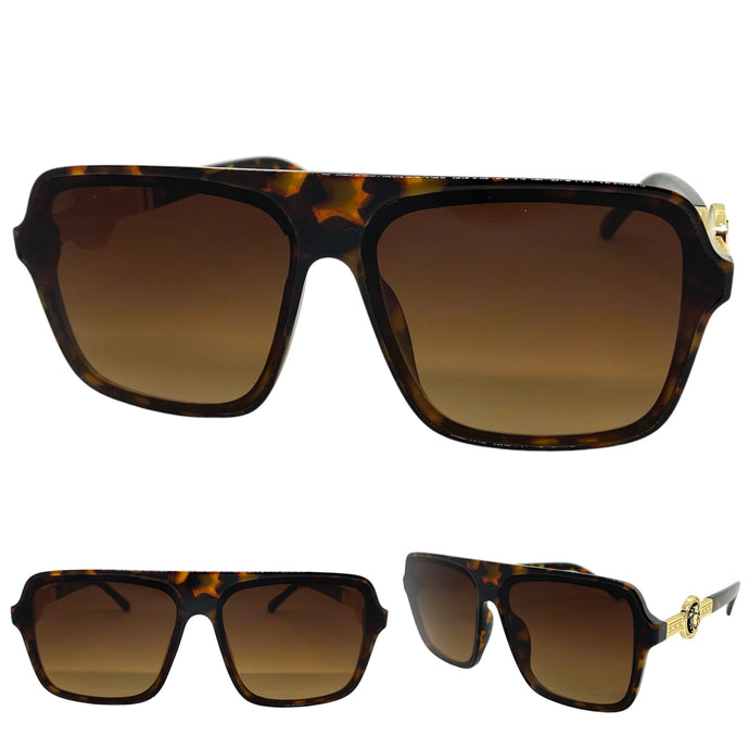 Classy Elegant Luxury Designer Style SUNGLASSES Tortoise Frame with Gold Medallion 4065