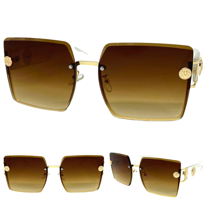 Oversized Luxury Vintage Retro Style SUNGLASSES Large Square Gold Frame 7738