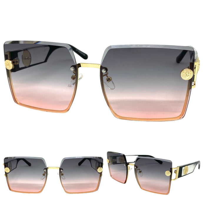 Oversized Luxury Vintage Retro Style SUNGLASSES Large Square Gold Frame 7738