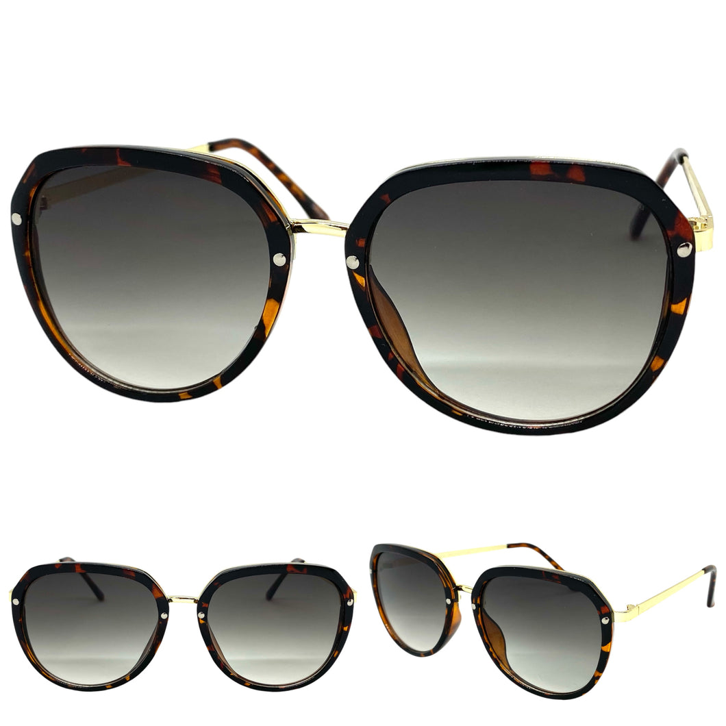 Classic Vintage Retro Style SUNGLASSES Round Tortoise & Gold Frame 6025