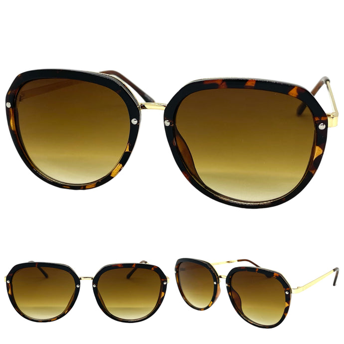 Classic Vintage Retro Style SUNGLASSES Round Tortoise & Gold Frame 6025