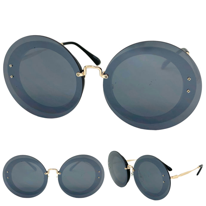 Oversized Exaggerated Classic Vintage Retro Style SUNGLASSES Round Dark Lens 7163