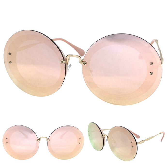 Oversized Exaggerated Classic Vintage Retro Style SUNGLASSES Round Pink Lens 7163