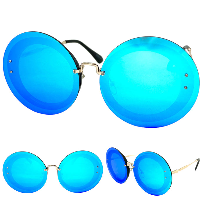 Oversized Exaggerated Classic Vintage Retro Style SUNGLASSES Round Blue Lens 7163