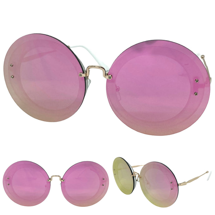 Oversized Exaggerated Classic Vintage Retro Style SUNGLASSES Round Fuchsia Lens 7163