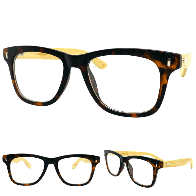 Classic Vintage Retro Style Clear Lens EYEGLASSES Tortoise & Wooden Frame 540845 (Copy)