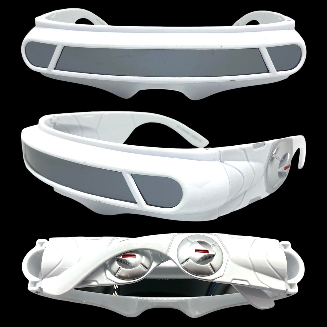 Space Futuristic Robotic Cyclops Shield Costume Party SUNGLASSES White Frame ST110