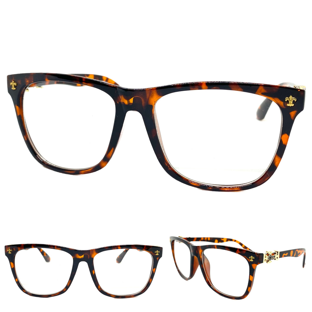 Classic Vintage Retro Style Clear Lens EYEGLASSES Tortoise Frame Gold Cross 1368