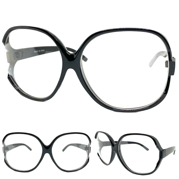 Oversized Vintage Retro Style Clear Lens EYEGLASSES X-Large Black Frame 80781