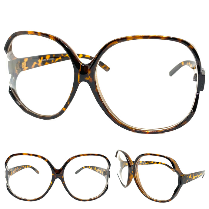 Oversized Vintage Retro Style Clear Lens EYEGLASSES X-Large Tortoise Frame 80781