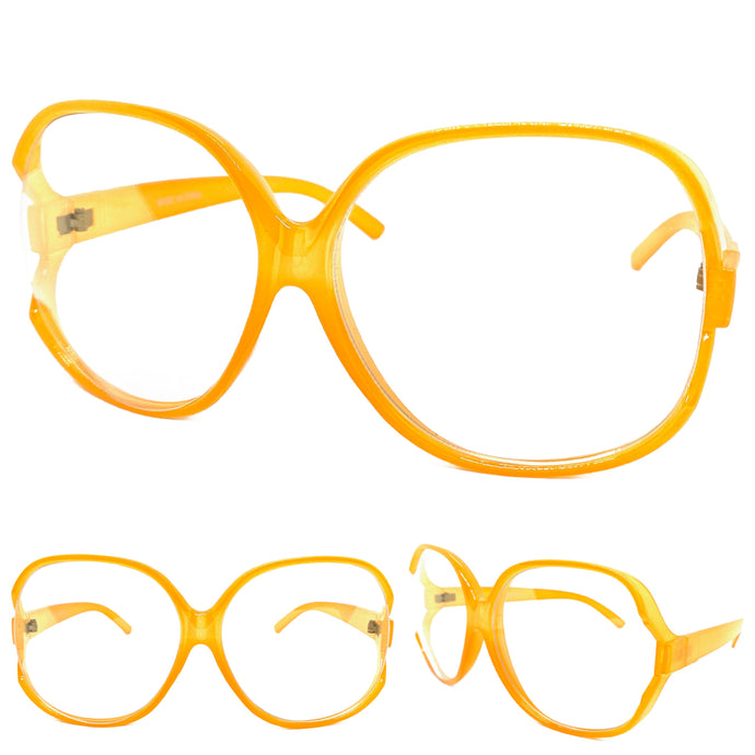 Oversized Vintage Retro Style Clear Lens EYEGLASSES X-Large Orange Frame 80781