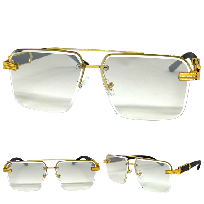 Men's Classy Elegant Luxury Designer Hip Hop Style SUNGLASSES Gold & Wooden Frame 7537