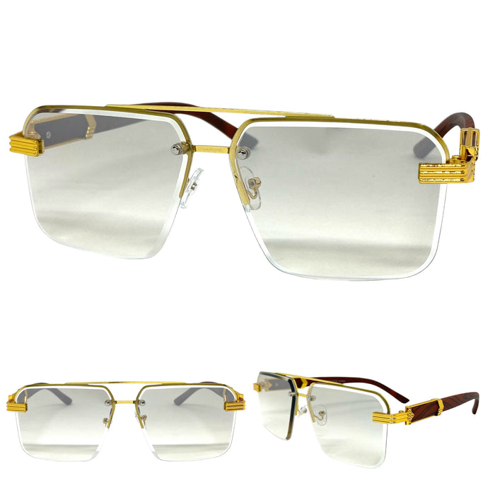 Men's Classy Elegant Luxury Designer Hip Hop Style SUNGLASSES Gold & Wooden Frame 7537