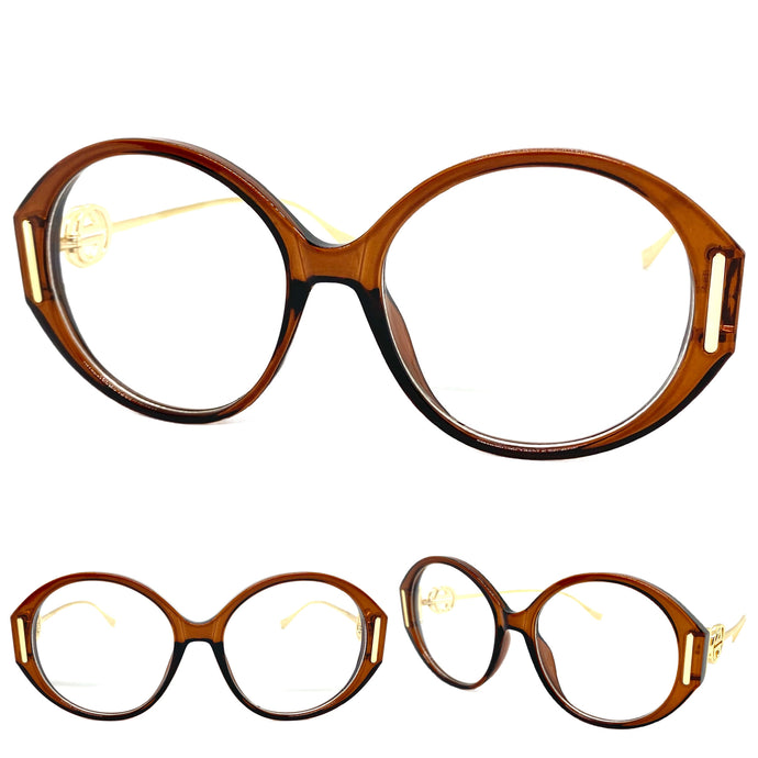Oversized Vintage Retro Style Clear Lens EYEGLASSES Large Brown & Gold Frame 89474