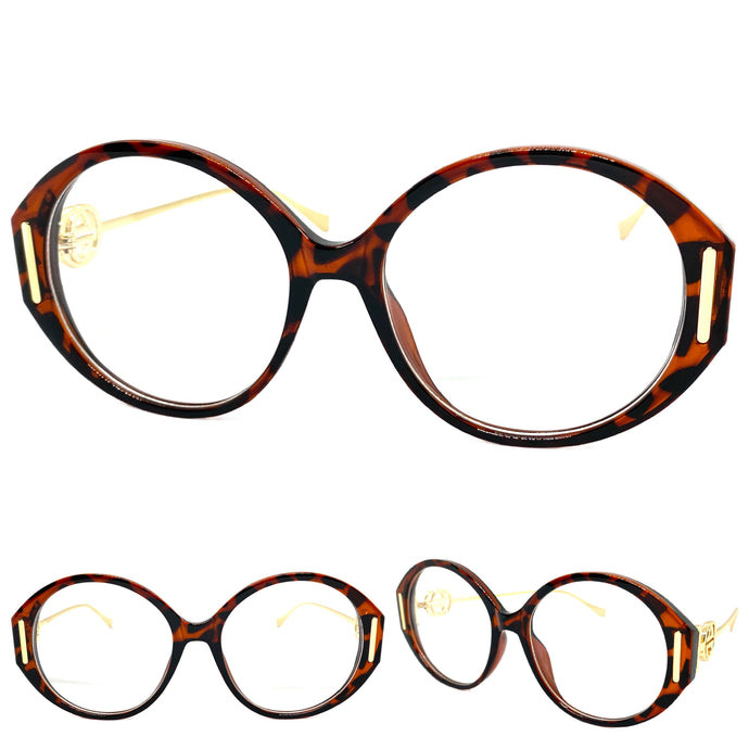 Oversized Vintage Retro Style Clear Lens EYEGLASSES Large Tortoise & Gold Frame 89474