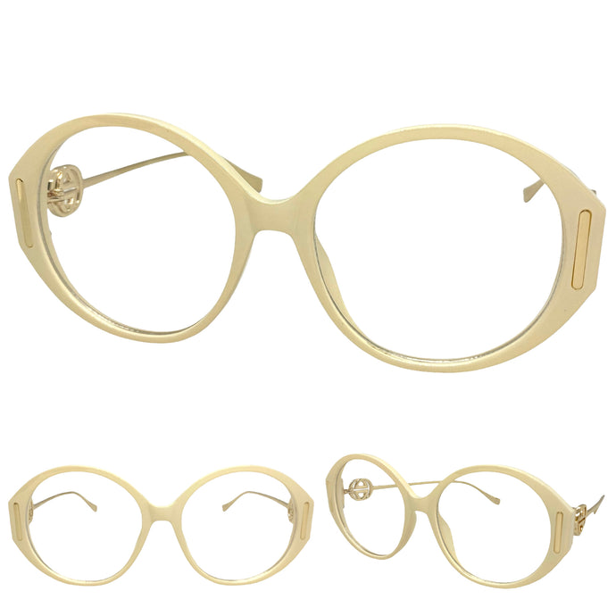 Oversized Vintage Retro Style Clear Lens EYEGLASSES Large Cream & Gold Frame 89474