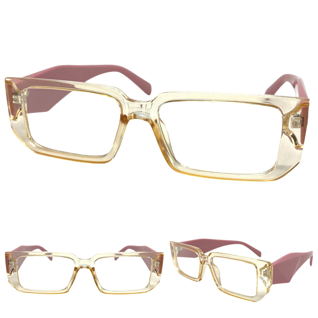 Classy Modern Contemporary Style Clear Lens EYEGLASSES Thick Champagne Frame 81254