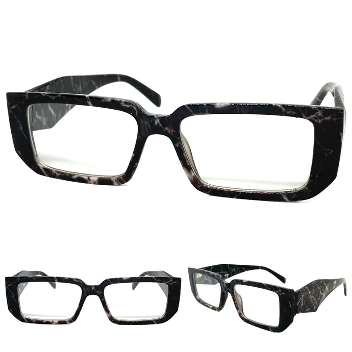 Classy Modern Contemporary Style Clear Lens EYEGLASSES Thick Marble Frame 81254