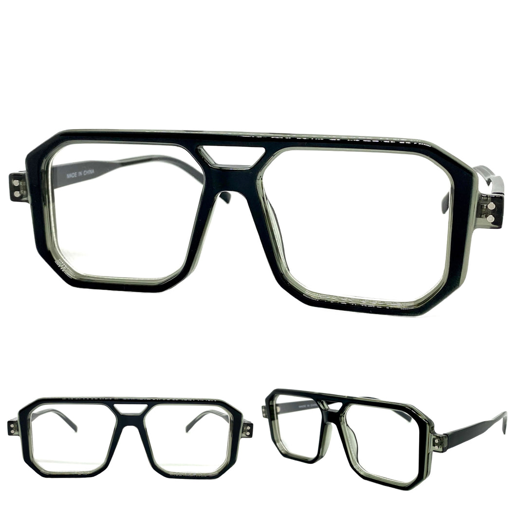 Classic Vintage Retro Aviarot Style Clear Lens EYEGLASSES Square Black Frame 81182