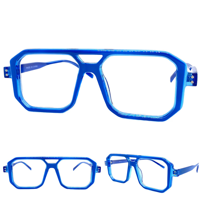 Classic Vintage Retro Aviarot Style Clear Lens EYEGLASSES Square Blue Frame 81182